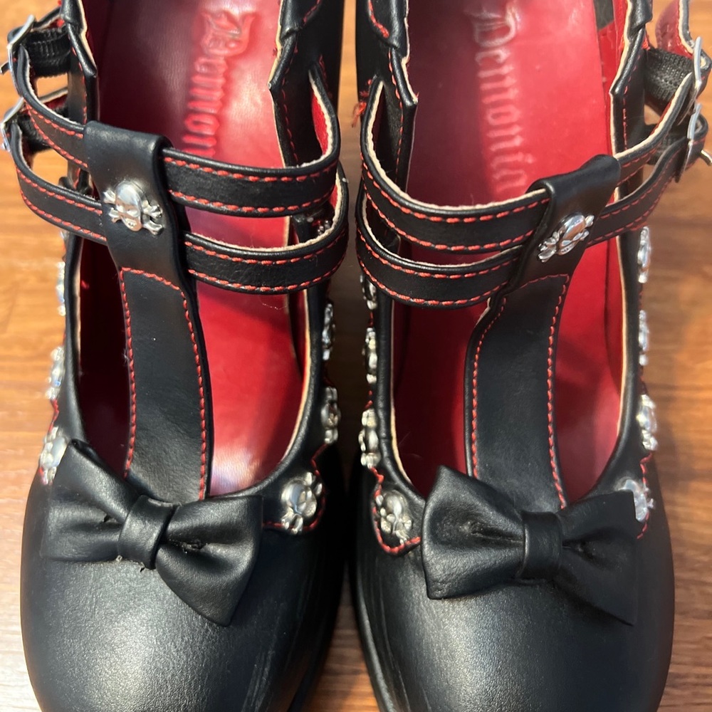 Demonia Crypto Mary Jane Skull Heels